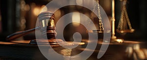 The gavel and scales symbolize justice in a legal setting..AI generated image