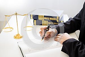 gavel and sound block of justice law and lawyer working on wooden desk background.