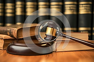 A gavel is on top of a stack of books