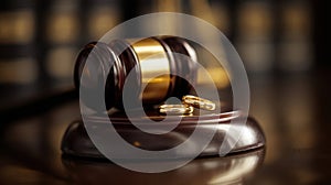 The gavel and wedding rings symbolize love and legal commitment in marriage..AI generated image