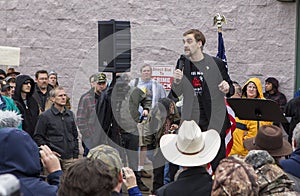 Gavin Seim at protest.