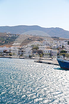 gavrio city and port in andros island greece