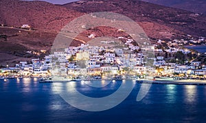 Gavrio port by night at Andros island in Greece.