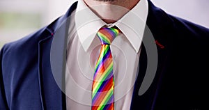 Gay Businessman Wearing Rainbow Tie