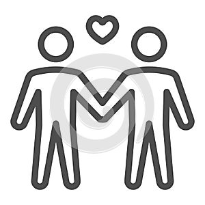 Gay couple line icon, LGBT concept, Two men with heart sign on white background, homosexual couple icon in outline style