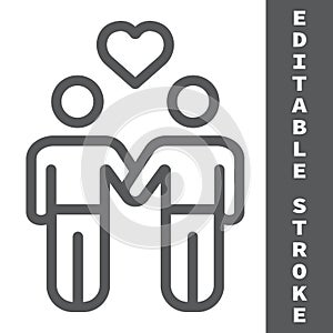 Gay couple line icon, lgbt and heart, homosexual couple sign vector graphics, editable stroke linear icon, eps 10.