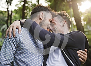 Gay Couple Love Outdoors Concept photo