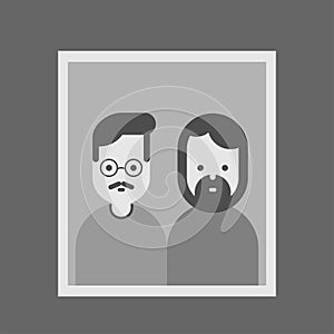 Gay couple parents framed photo. Vector famile