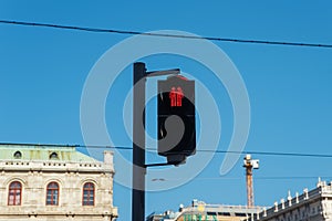 Gay couple pictured at a traffic light in Vienna.