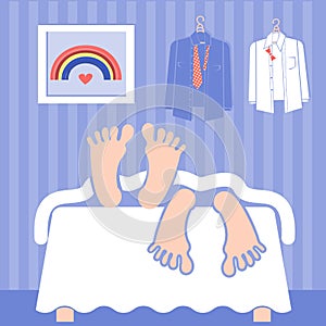 Gay couple sleeping in bed.