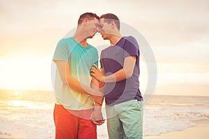 Gay couple watching sunset