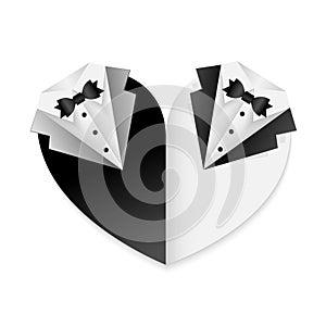 Gay couple wedding card poster - black and white combination - shape of heart