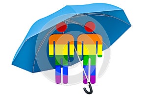 Gay Family under umbrella. Safety and secure concept. 3D rendering