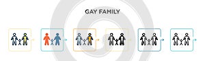 Gay family vector icon in 6 different modern styles. Black, two colored gay family icons designed in filled, outline, line and