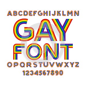 Gay font. Rainbow letters. LGBT ABC for Symbol of gays and lesbians. Alphabet of bisexual and transgender people