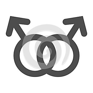 Gay gender solid icon, LGBT couple concept, Homosexual orientation sign on white background, two male symbols crossed