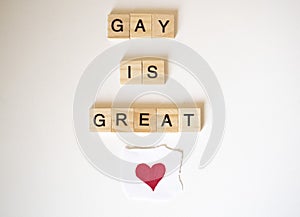 Gay is Great word tiles LGBTQ+ with a heart