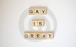 Gay is Great word tiles LGBTQ+ on a white background