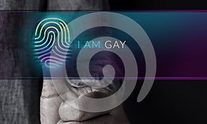 Gay and Homosexual Expression Concept, Person Pressing Fingerprint on Scanning Technology Machine to Identify Gender