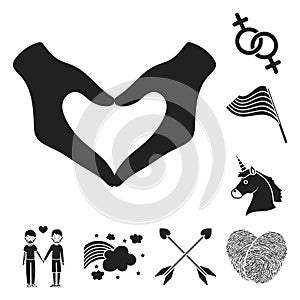 Gay and lesbian black icons in set collection for design.Sexual minority and attributes vector symbol stock web