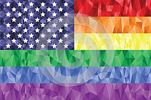 Gay and Lesbian rainbow flag in poly art icon with united states element