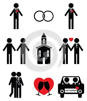 Gay man wedding 2 icons set