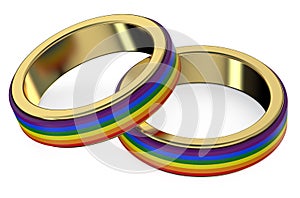 Gay Marriage concept with Rainbow Rings