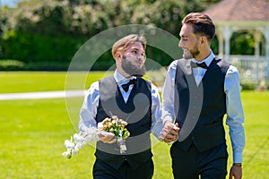 Gay marriage. Gay couple wedding. Holidays, Festivals, and Events lgbt concept. Lgbt gay marriage couple having romantic