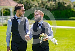 Gay marriage. Gay couple wedding. Holidays, Festivals, and Events lgbt concept. Lgbt gay marriage couple having romantic