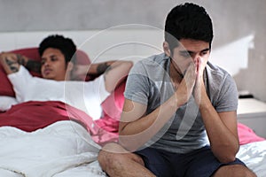 Gay People Having Problems And Conflict In Home Bed