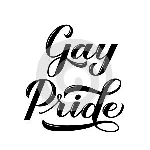 Gay Pride calligraphy hand lettering isolated on white. Pride Day, Month, parade concept. LGBT rights slogan. Easy to edit 