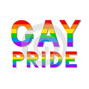 Gay pride colorful lettering. Letters in colors of rainbow LGBT community flag on black background. LGBTQ rights concept. Symbol