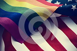 Gay pride flag and American flag