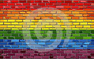 Gay pride flag on a brick wall