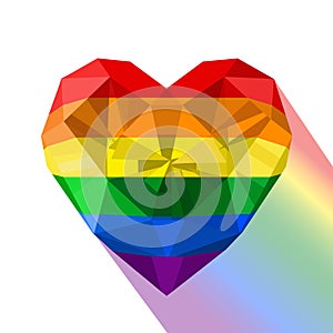 Gay pride flag. Heart shaped rainbow flag logo. LGBT love symbol.