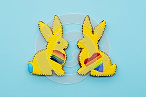 gay pride lgbt ornament bunny couple rainbow heart