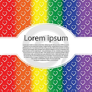 Gay pride LGBT rights card. Symbol of love rainbow with oval text frame.