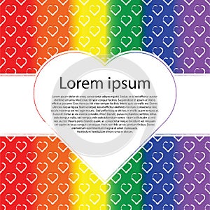 Gay pride LGBT rights card. Symbol of love rainbow with text frame.