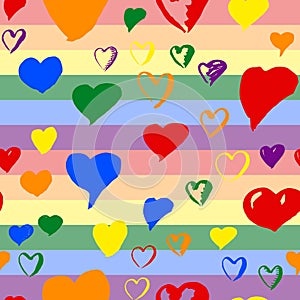 Gay pride rainbow colored pattern with hearts