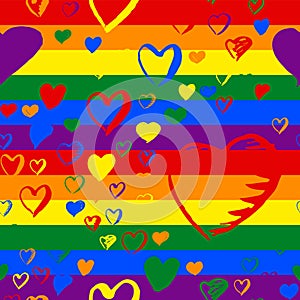 Gay pride rainbow colored pattern with hearts