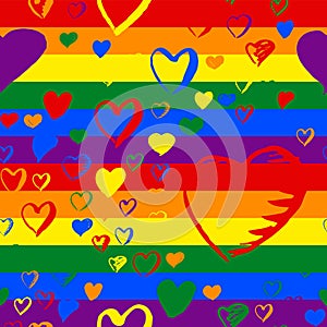 Gay pride rainbow colored pattern with hearts photo