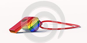 Gay pride rainbow flag whistle isolated on white background. 3d illustration