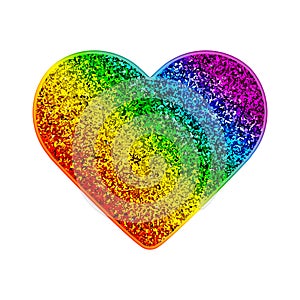 Gay Pride rainbow glitter heart. Colorful shiny background with sparks. Vector illustration in LGBT flag colors. Symbol