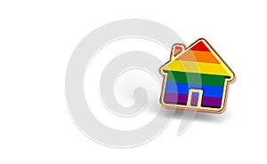 Gay pride rainbow in a home shape isolated on white background. Copy space on the left side. LGBTQ people rights to live together