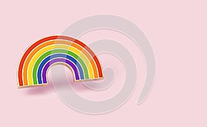 Gay pride rainbow  on pastel pink background. Copy space on the right side. LGBTQ and homosexual minority pride symbol