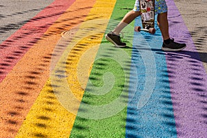 Gay rainbow crosswalk in Montreal gay village