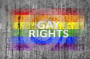 Gay Rights and LGBT flag painted on background texture gray concrete