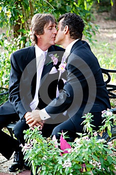 Gay Wedding Couple - Outdoor Kiss