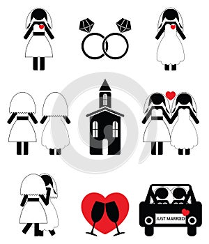 Gay woman wedding 2 icons set