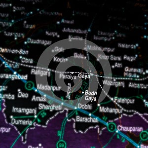 gaya city name displayed on geographic map in India